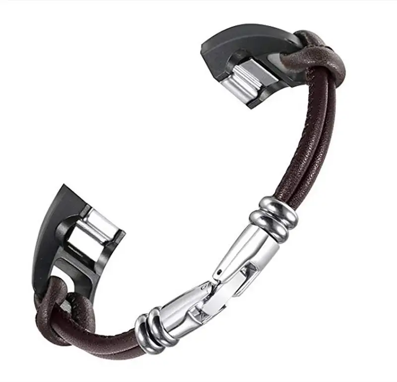 Черный Новые Кожаные полосы для Fitbit Alta и Alta HR металлическая застежка кожаный шнур браслет женский ремешок маленький большой размер - Цвет ремешка: Черный
