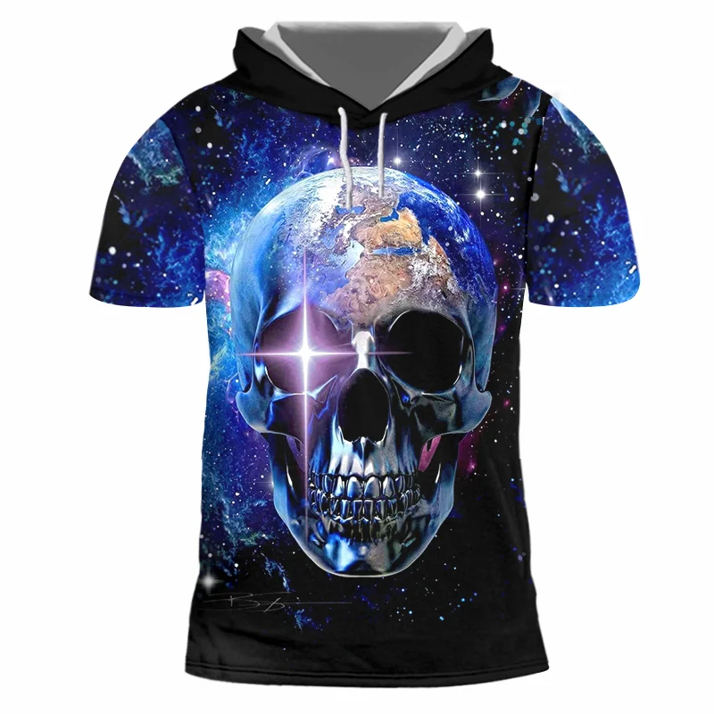 Футболка UJWI мужская с капюшоном худи принтом Галактики космос Череп уличная