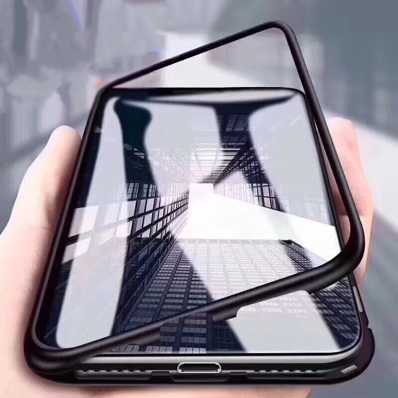 Магнитная адсорбции флип чехол для телефона iPhone X задняя закаленное Стекло +