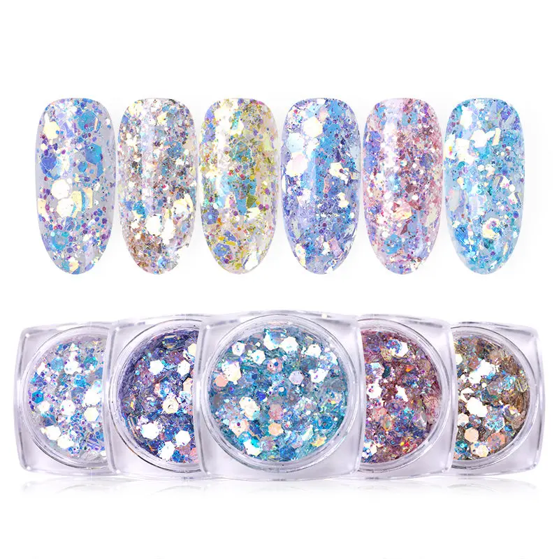 6 Colors BORN PRETTY Красочные Блестки для ногтей блестки 1 г Сияющие неравномерные блестки хлопья порошок ногтей искусство для декора - Цвет: 6 Colors