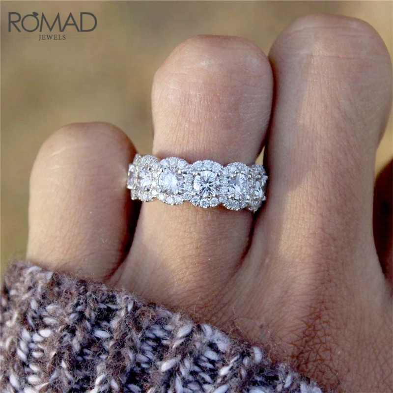 ROMAD роскошное Круглое Белое обручальное кольцо из белого золота с кубическим