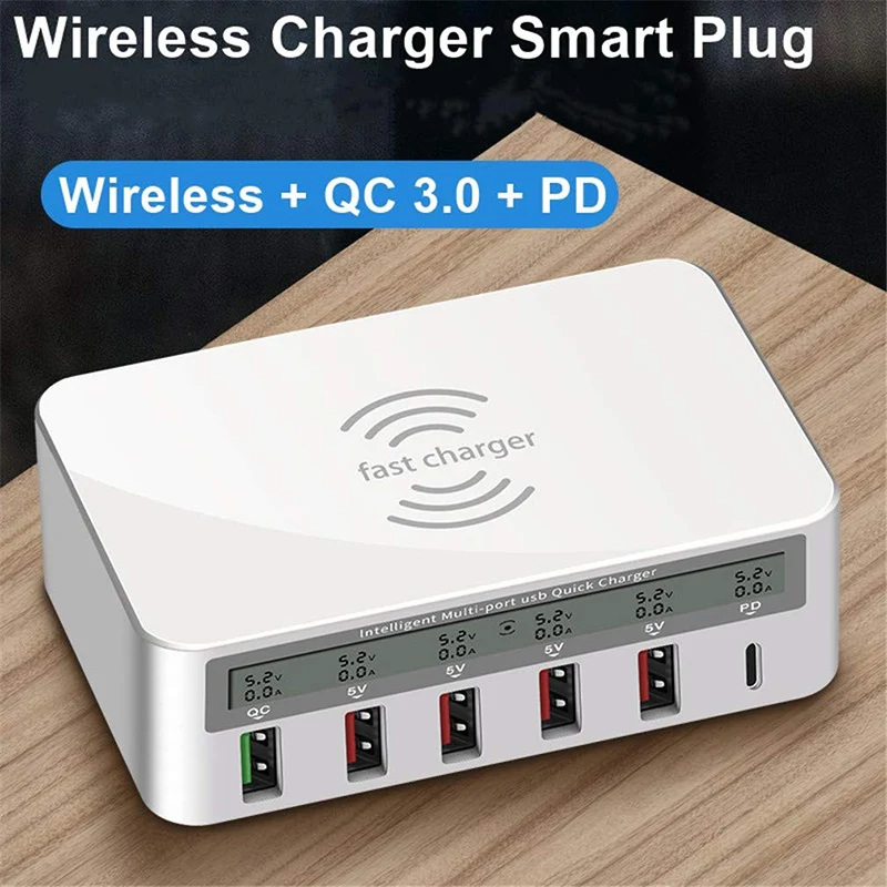 Беспроводное зарядное устройство и 5 портовое USB 2 в 1 быстрая зарядная станция QC 3 0