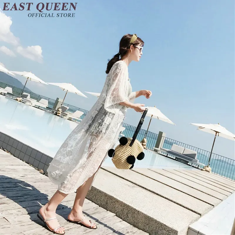 2018 Модный летний длинный кардиган белый кружевной с расклешенными рукавами