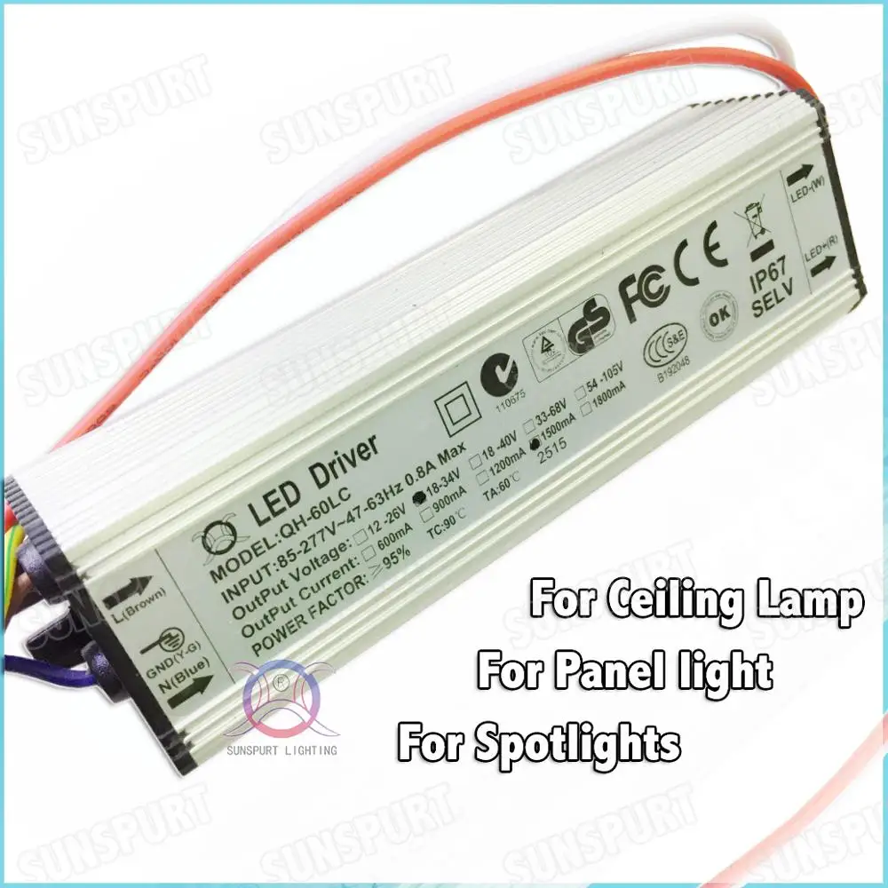 2 шт. без мерцания CE IP67 PF> 0 9 60 Вт AC85 277V светодиодный драйвер 6 12Cx5B 1500mA DC18 36V