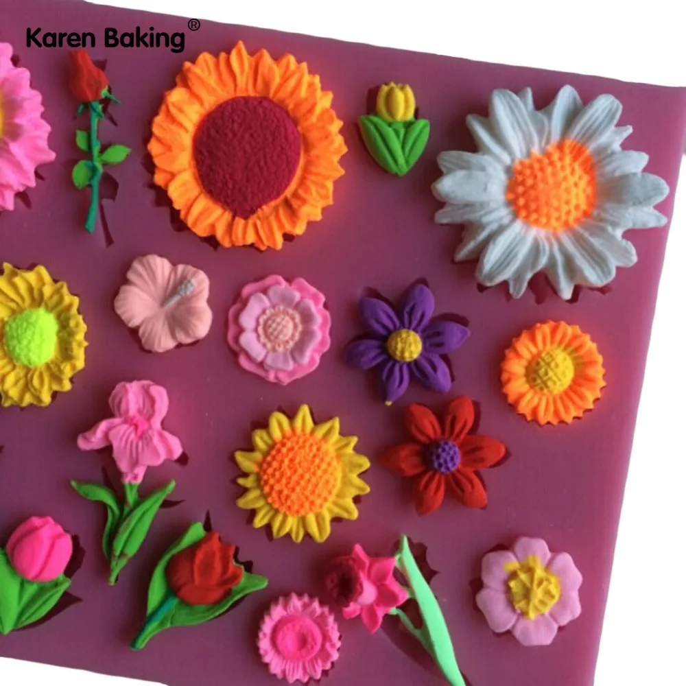 Красивые солнечные цветы и другие 3D Силиконовые помадные формы для украшения