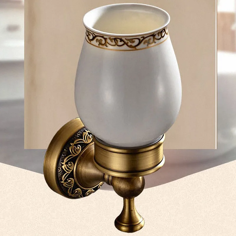 Tumbler Holder Античный Набор аксессуаров для ванной комнаты, латунная коллекция, резные Товары для ванной комнаты, вешалка для полотенец, креативный кран, набор аксессуаров для ванной комнаты - Цвет: Tumbler Holder
