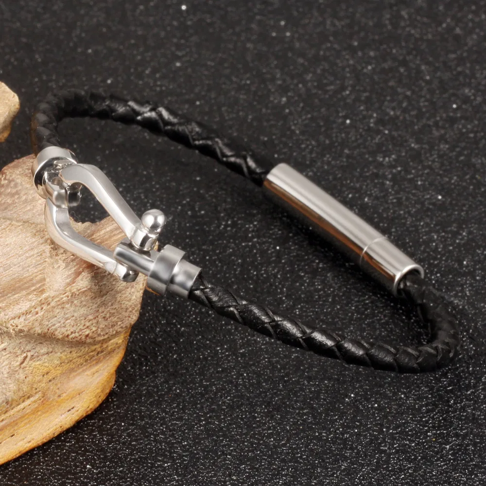 Мужской кожаный плетением Браслеты с подвесками Новая мода Нержавеющая сталь 20