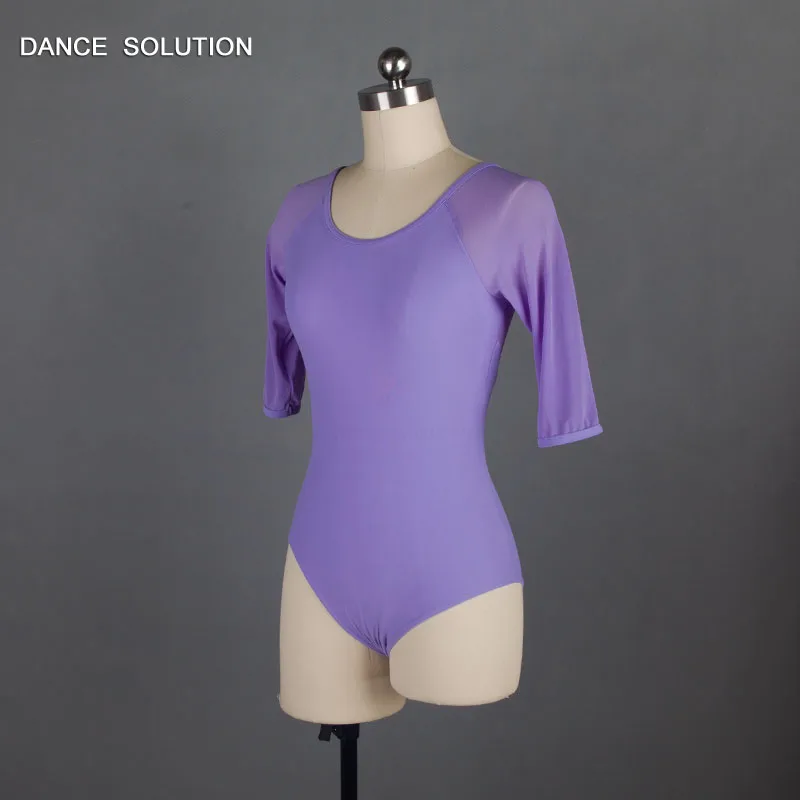 Гимнастский боди балетный купальник с лиловым лифом и сетчатой спинкой для женщин взрослых тренировочная