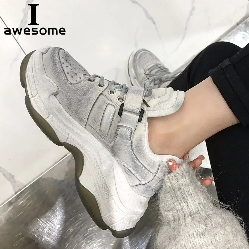 Обувь из натуральной кожи в стиле ретро женские грязные папа Кроссовки на