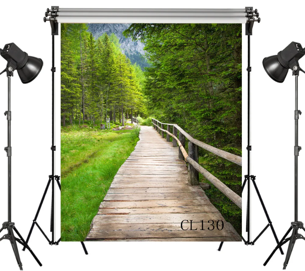 LB полиэстер и винил Природный лес деревянная выложенная дорога листья студийный