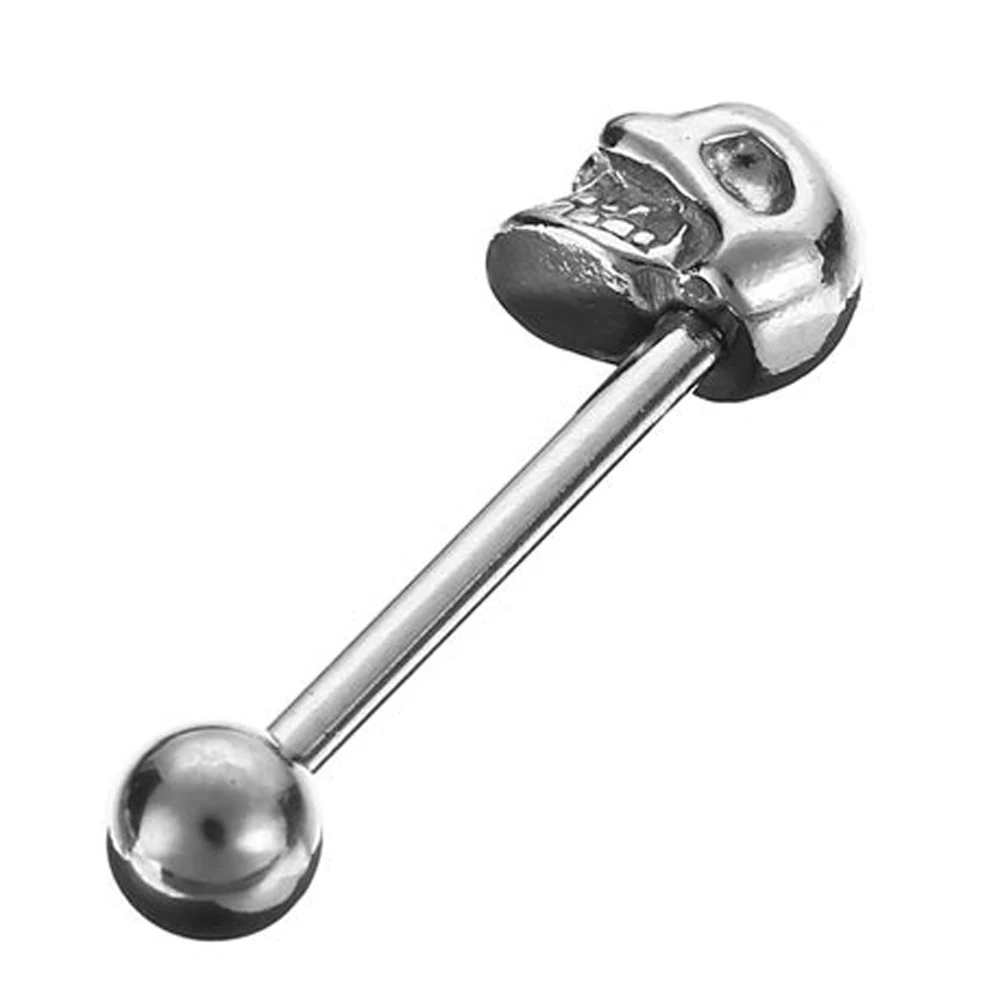 BOG-1PC 316L хирургическая сталь CZ Gemmed голова смерти кости череп штанга для пирсинга языка кольцо кристалл глаза череп пирсинг язык бар
