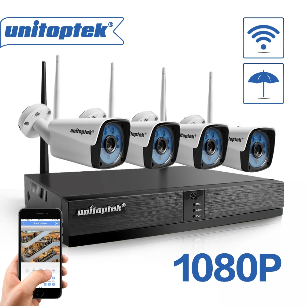 4CH H.265 Беспроводная NVR CCTV система 1080P IP камера WIFI наружная пуля ИК Ночное Видение 4