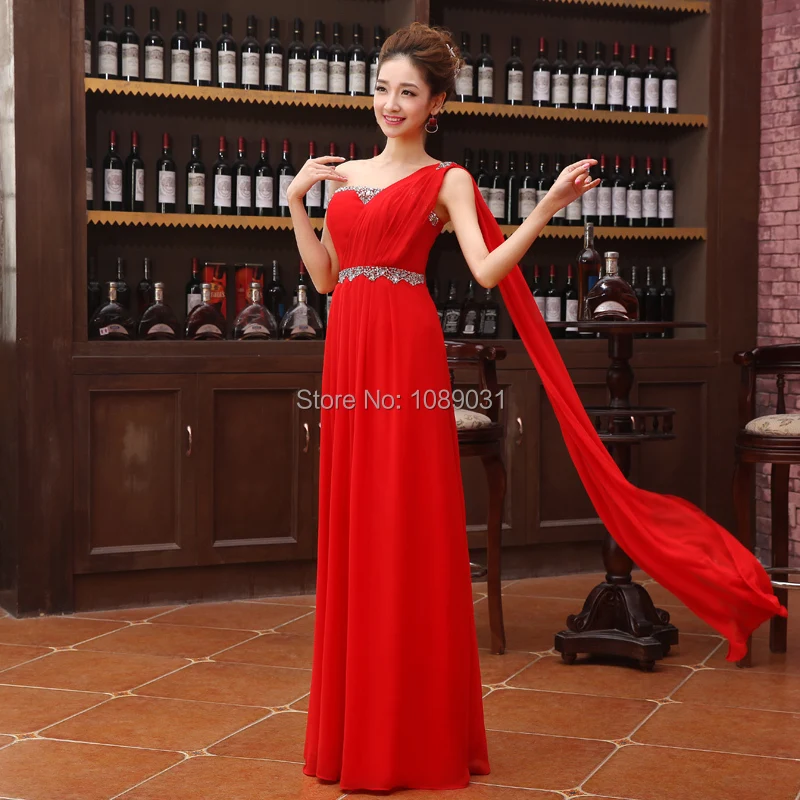Новые Длинные Платья для подружек невесты красное шифоновое платье на одно плечо
