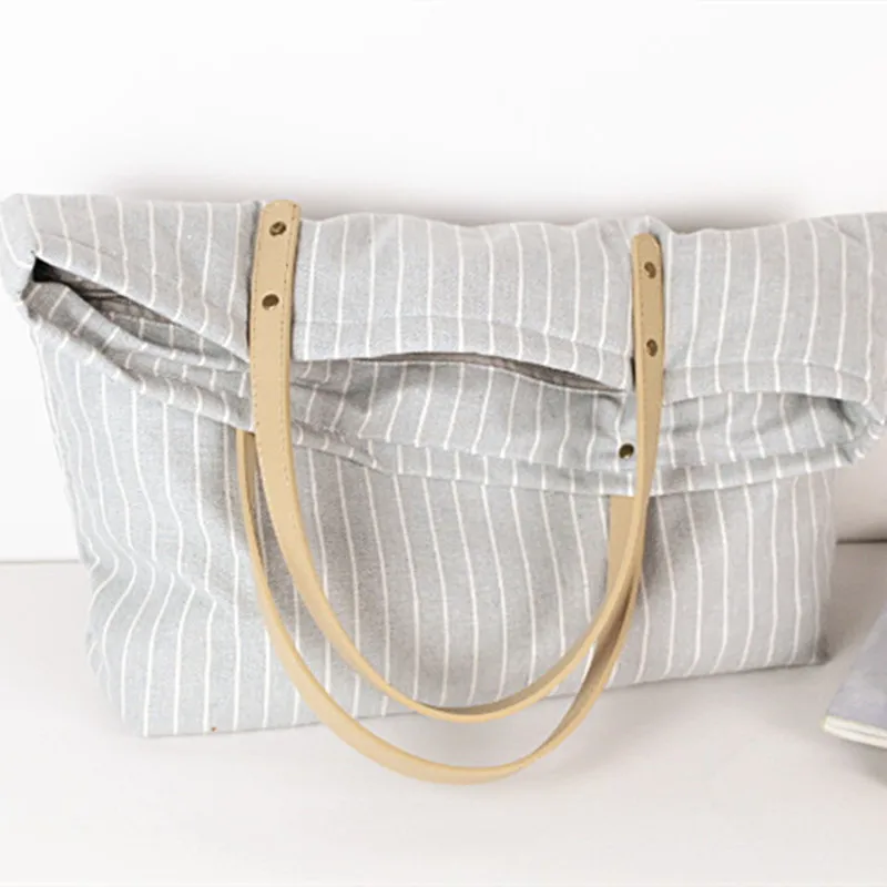 Canvas tote bag striped big female reusable cotton fabric recycled canvas women classic free shipping | Багаж и сумки