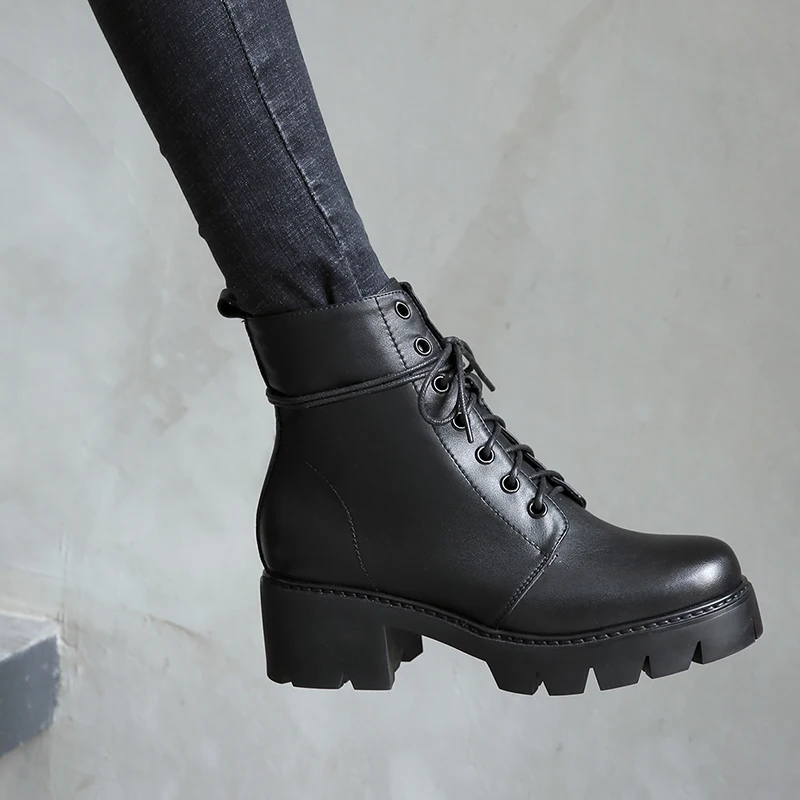Модные зимние женские ботинки из натуральной кожи на квадратном каблуке|ankle