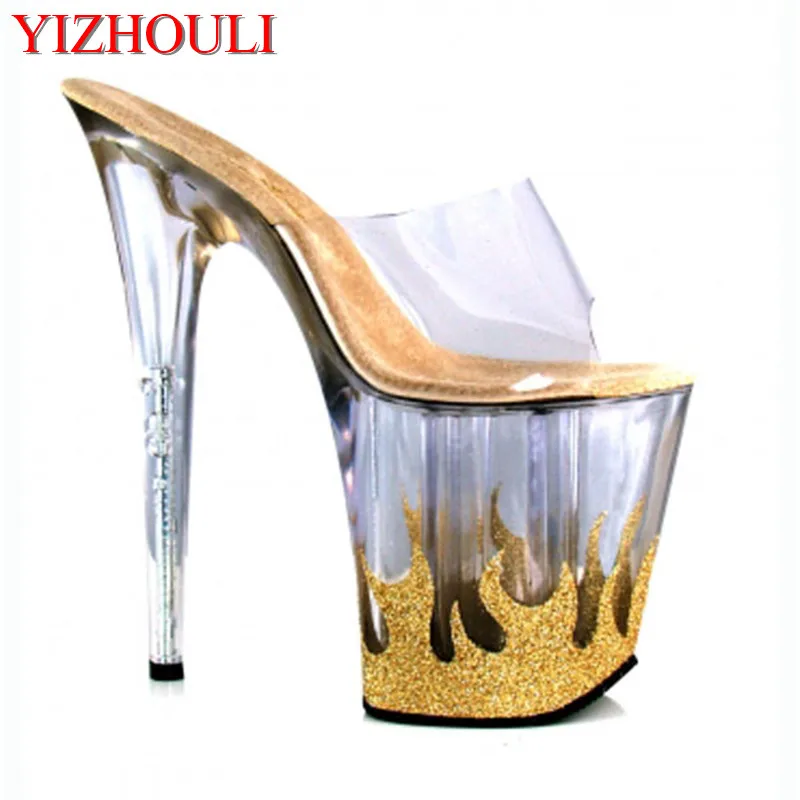 Clear Platform Sexy Novelty Grain Heels Crystal Shoes 8 Inch High Heel Shoes For Lady 20cm Yellow Dance Shoes