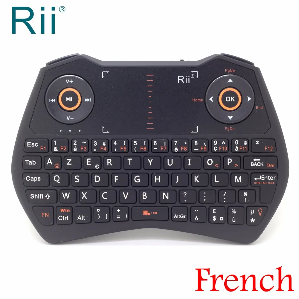 Оригинальная французская мини-клавиатура Rii i28C 2,4G AZERTY, Беспроводная клавиатура Air mouse с сенсорной панелью и подсветкой для Android tv Box