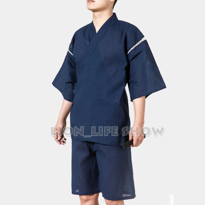 Фото Летнее мужское кимоно Jinbei с коротким рукавом, комплект из 2 предметов, пижама, домашняя одежда №1