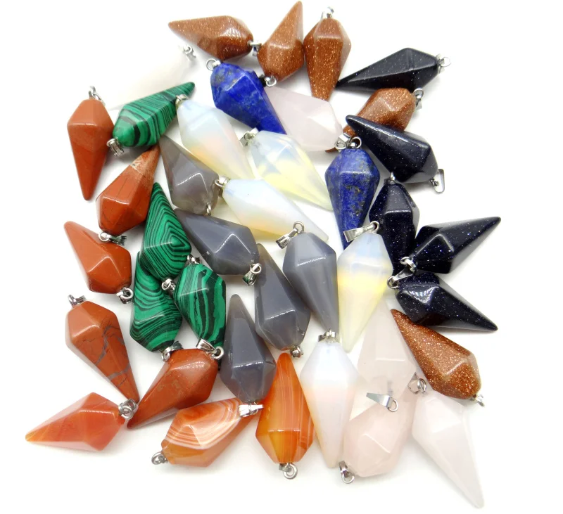 Natural Stone Opal tiger eye agates Rose Quartz Reiki pendulum Hexagonal pyramid pendants for DIY Jewelry making Gift 24pcS | Украшения и