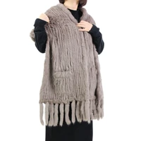 harppihopluxury womens genuine real knitted rabbit fur scarves with tassels lady pashmina wraps autumn winter women fur shawls