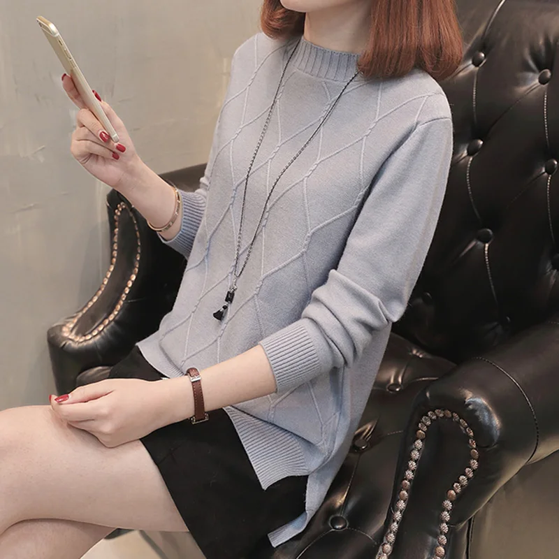 2018 Autumn Winter Lady Round Neck Sleeve Knit Sweater Female New Fashion Women pullover Korean Loose Knitted Tops XY282 | Женская