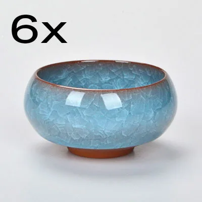 Light Blue Горячая Распродажа, 6 шт., набор чайных чашек кунг-фу, хрустящая глазурь для путешествий, китайские фарфоровые чайные чашки, наборы керамической керамики, 30 мл, рождественский подарок, высокое качество - Цвет: Light Blue