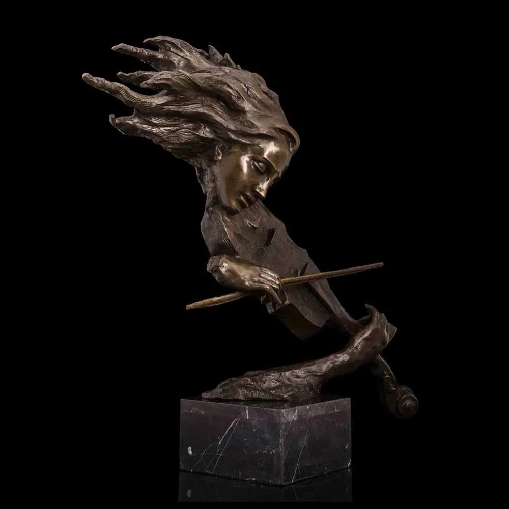 ATLIE бронзовая скульптура скрипичного игрока бюст Западная женская статуэтка скрипача Статуэтка высокого класса аксессуары для домашнего декора