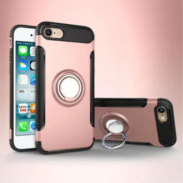 Shatter-resistant Phone Cases for iPhone 7 / Plus PC+TPU Hybrid Full Protect Case Magnets car ring Shell |