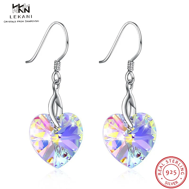 LEKANI, кристаллы Swarovski, кошачий жемчуг, серьги-капли, 925, женские серьги, модные ювелирные изделия, SSilver, стразы в форме сердца, сексуальные
