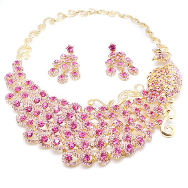 Pink Yulaili Лидер продаж Павлин Дизайн кубический циркон gold plated Медь Для женщин Ювелирные комплекты с кристаллами - Окраска металла: Pink