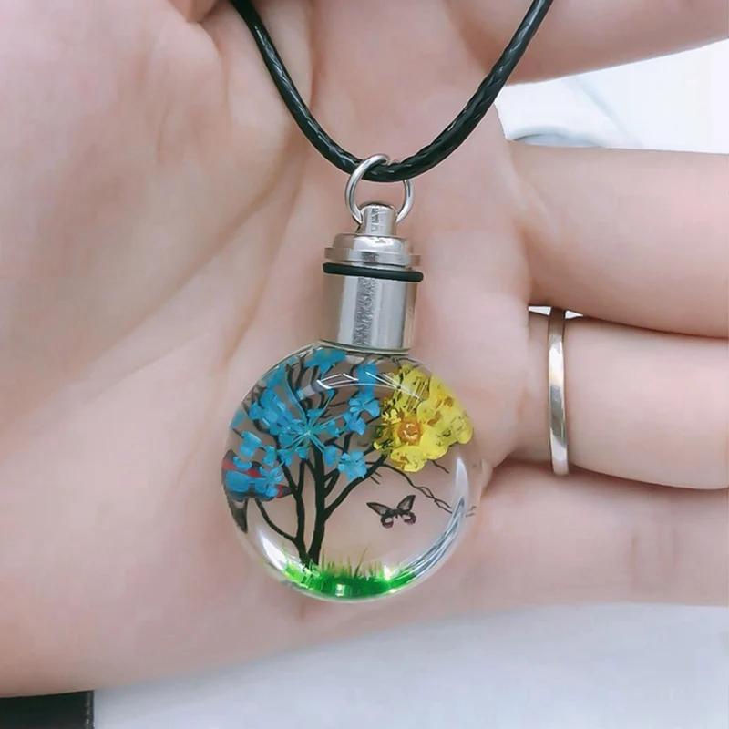 Винтажный Женский Мужской Pinecone Одуванчик цветок светящийся светодиодный осветительный прибор ожерелье очаровательный со стразами стеклянный шар желудь ожерелье из кожаной цепи