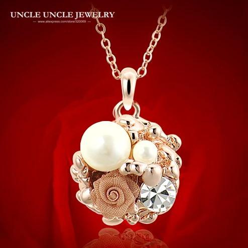 Женское Ожерелье с кулоном и искусственным жемчугом розовое золото|necklace