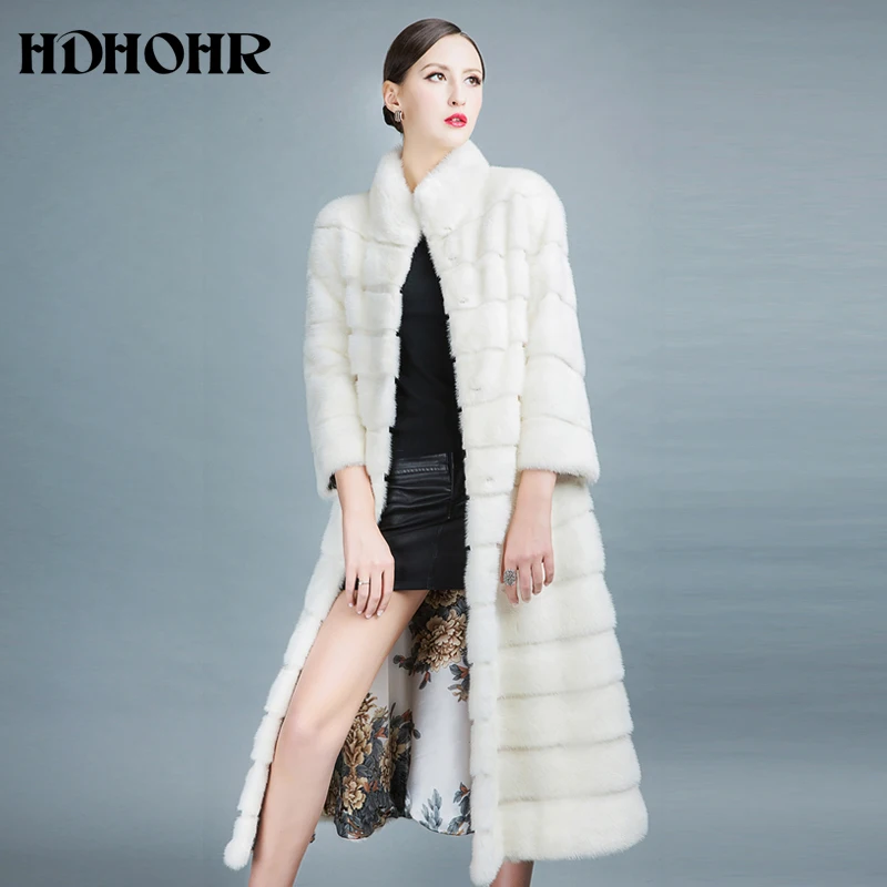 HDHOHR 2020 высококачественные натуральные норковые меховые пальто длинные с юбкой
