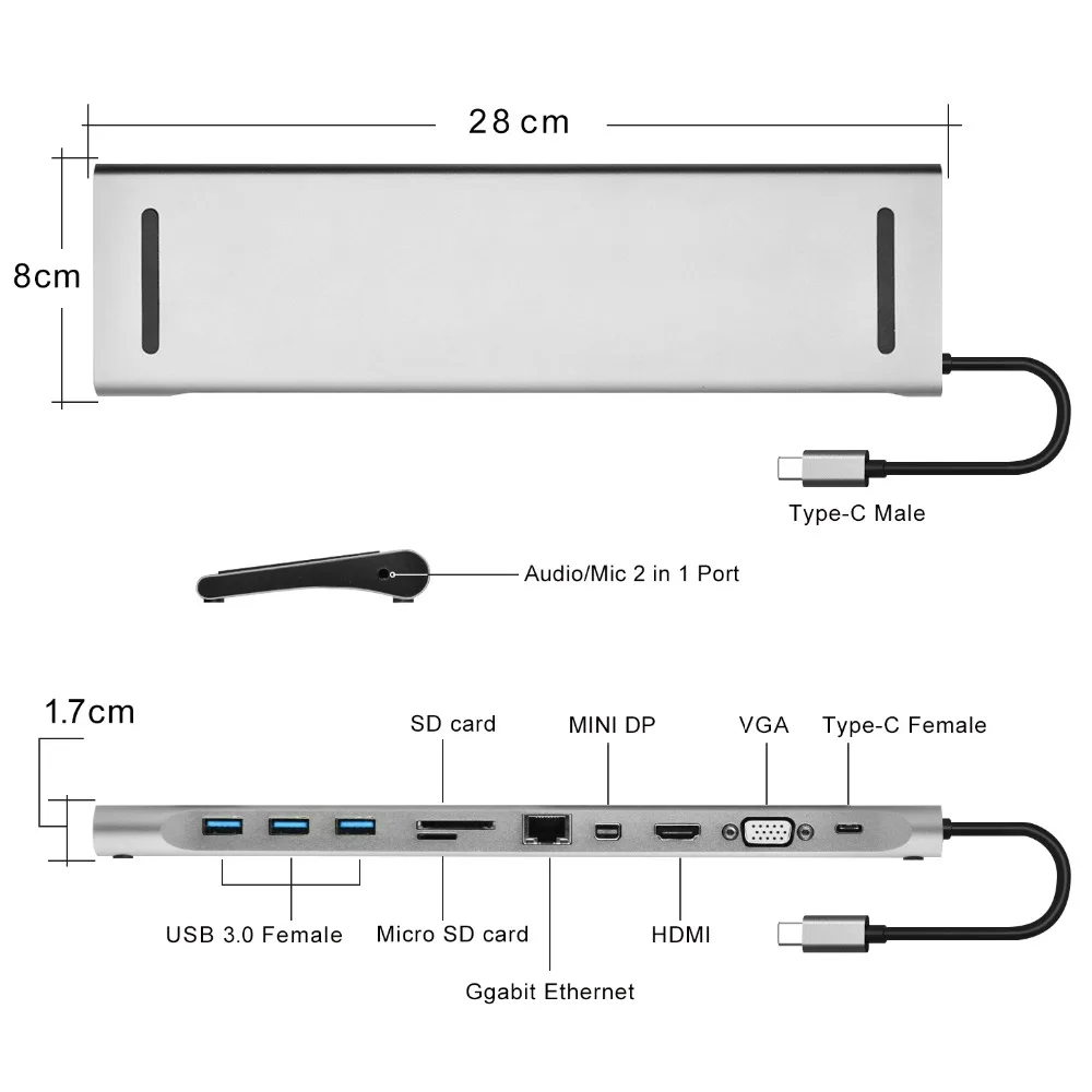 Док станция с тройным дисплеем для Windows и MacBook USB C док зарядным портом PD 4K HDMI DP VGA