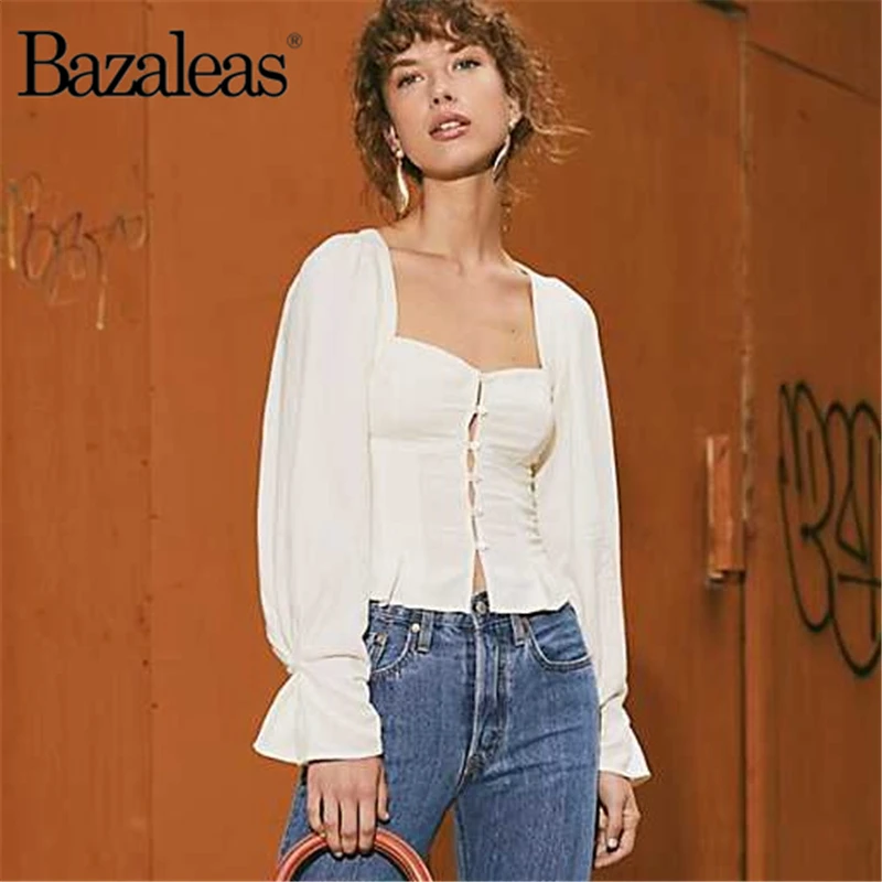 Женские повседневное квадратный средства ухода за кожей Шеи Blusa блузка с низким