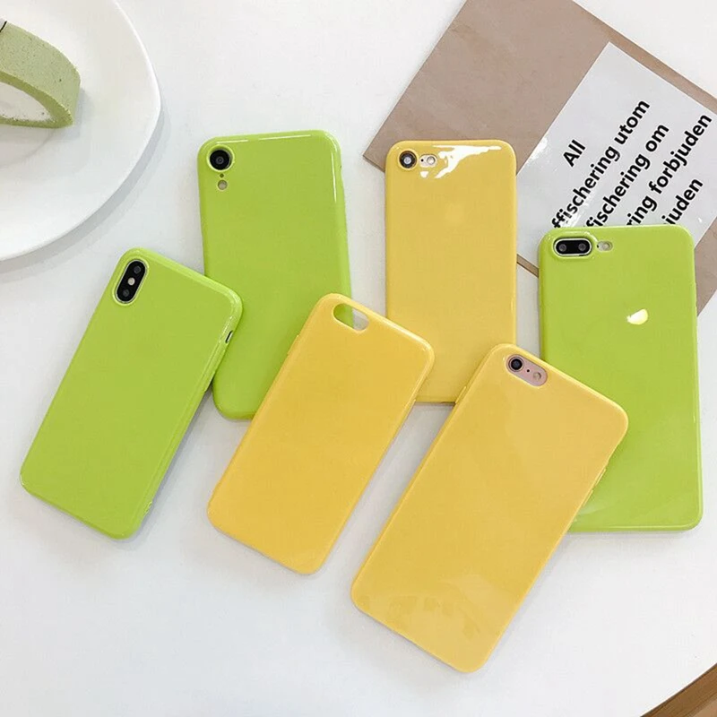 Yellow Silicone Soft Phone Case for iphone 6 6s 7 8 Plus Smooth Purple All-inclusive Anti-fall TPU Candy Color Cover XS Max X |
