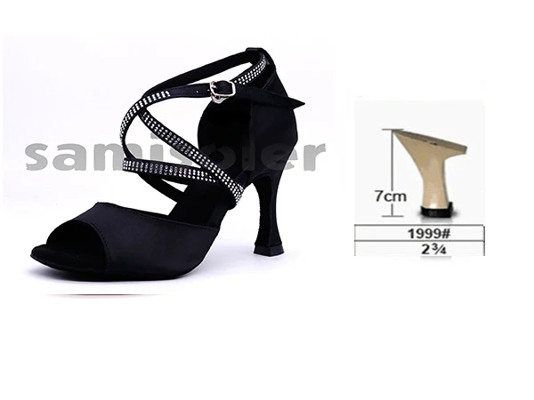 Black heel 7cm Женская обувь для бальных танцев в атласном стиле; черные вечерние туфли для латинских танцев; черные женские туфли для латинских танцев - Цвет: Black heel 7cm