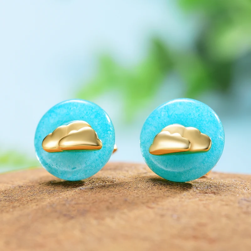 Lotus Fun Moment Real 925 Sterling Silver Creative Fashion Jewelry Minimalist Design Blue Sky and Clouds Stud Earrings for