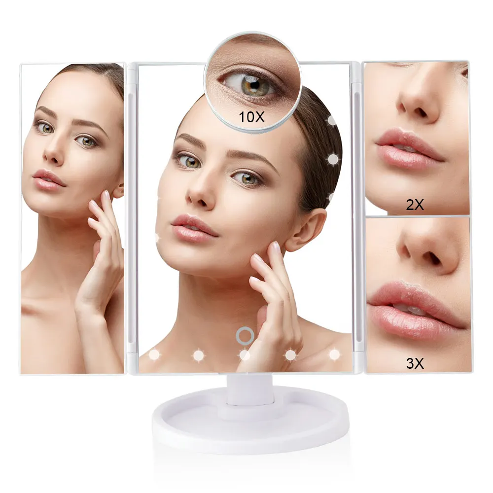 Зеркало для макияжа с сенсорным экраном 22 светодиодными лампами 1x/2X/3X/10X