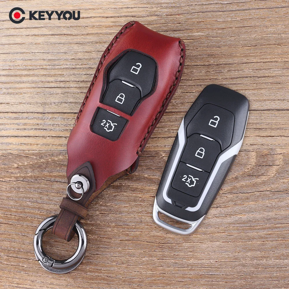 

Чехол для автомобильного ключа KEYYOU из натуральной кожи, чехол с цепочкой для Ford Everest Explorer Edge Focus Kuga, аксессуары для стайлинга автомобиля