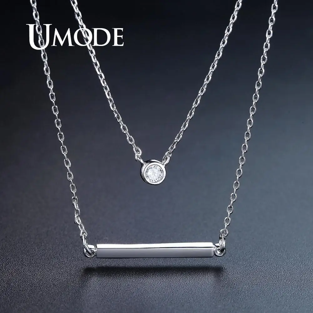 Ожерелье простое из белого золота UMODE для женщин подвески с круглым кубическим