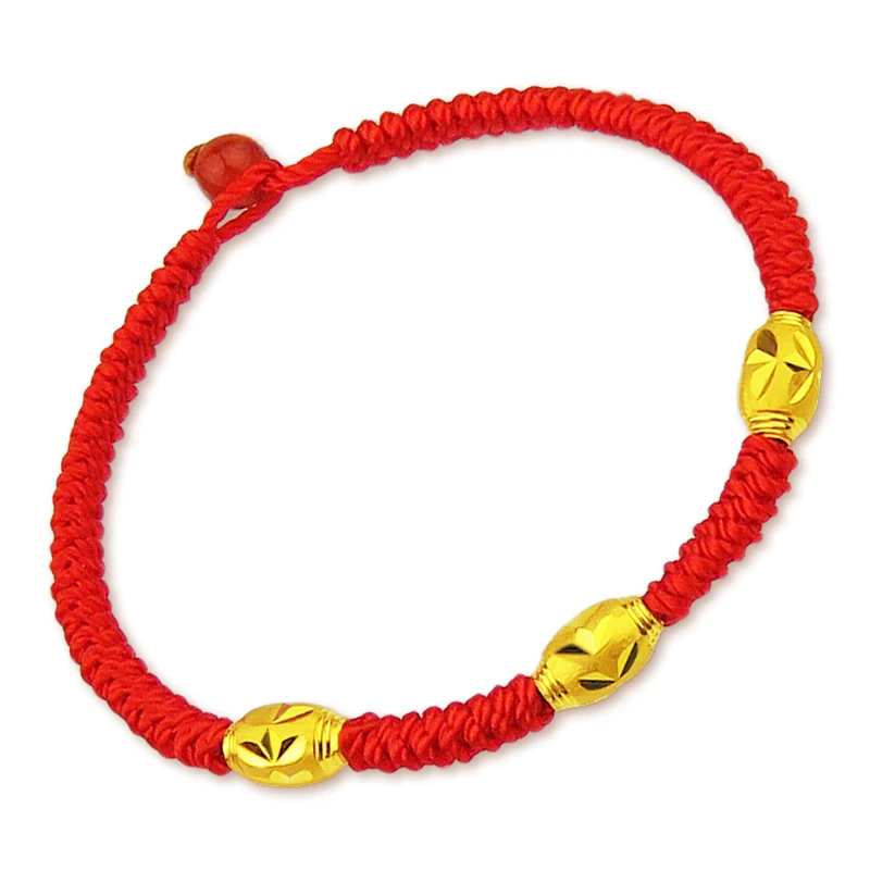 Pure 24K 999 Yellow Gold Bracelet PiXiu Luck Wealth Ingots Women Red Rope Weaving Knitted Bangle 0.13*3g 6.3inchL 3.5*5.5mm | Украшения и