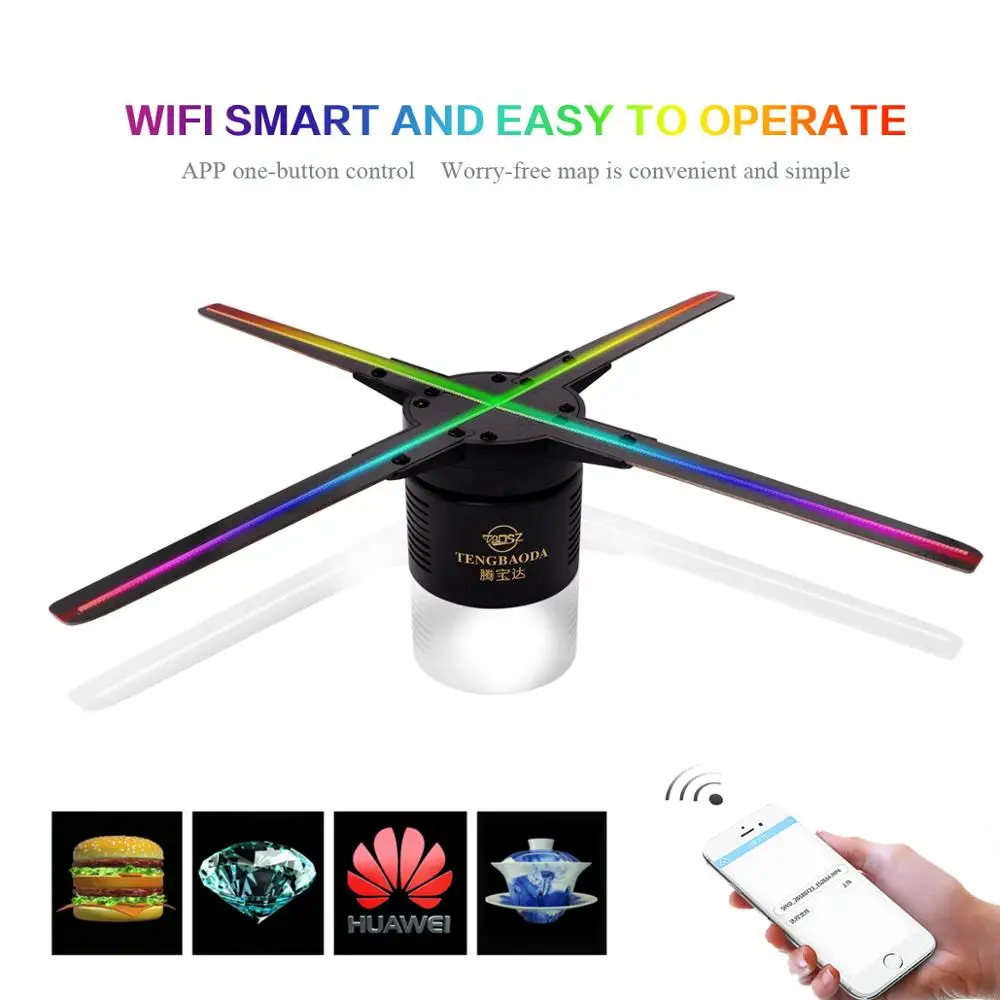 50 см 4 вентилятора голографический вентилятор с Wi-Fi управлением 3D Голограмма рекламный дисплей светодиодный голографический воздушный вентилятор изображения для праздничного магазина