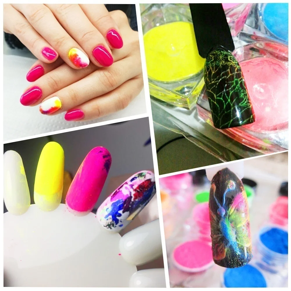 

1box Neon Phosphor Pigment Powder Set Fluorescent Nail Glitter Powder Manicure Decoration Nail Art Dust Pigment Paillettes