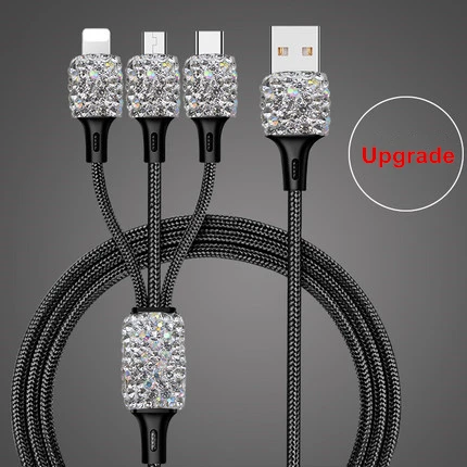 charger cable Автомобильное зарядное устройство с кристаллами, цифровой дисплей, быстрая зарядка, двойное автомобильное зарядное устройство USB для iPhone, Xiaomi, мобильного телефона - Название цвета: charger cable
