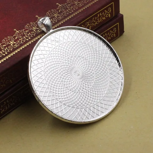 Silver 50 мм круглый кулон лоток Камея/стекло/рамка для кабошона ободок настройки, цинковый сплав кулон 10 шт./лот(K05362 - Цвет: Silver