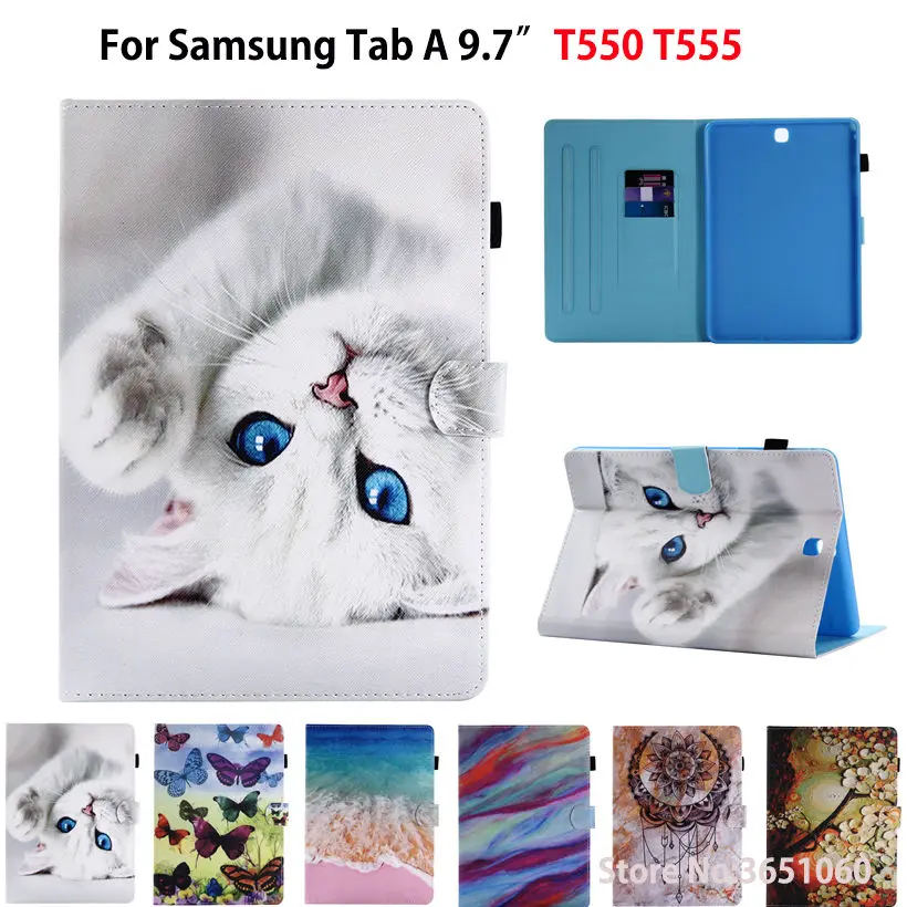 Женский модный чехол с рисунком кошки и бабочки для Samsung Galaxy Tab A 9 7|smart case|for samsung galaxy
