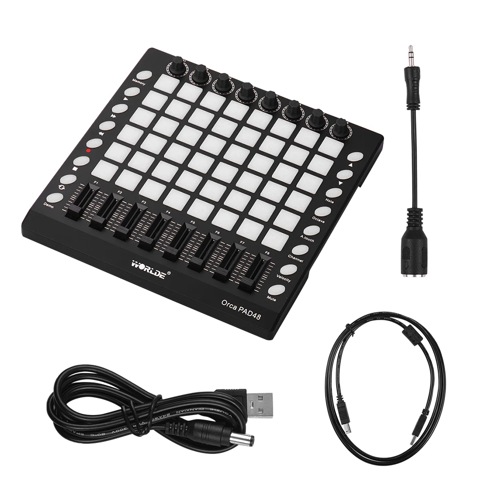 Портативный USB MIDI контроллер WORLDE PAD48 колодки с подсветкой 48 RGB 8 кнопок 16 слайдеров