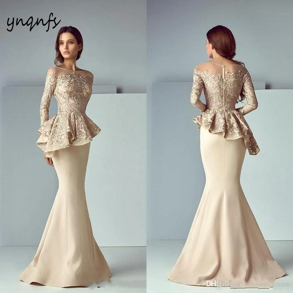 

YNQNFS ED122 Vestido Longo Kaftan Cape Cloak Long Sleeves Mermaid Sexy Open Bust Gold Evening Gown Party Long Dress Elegant 2019