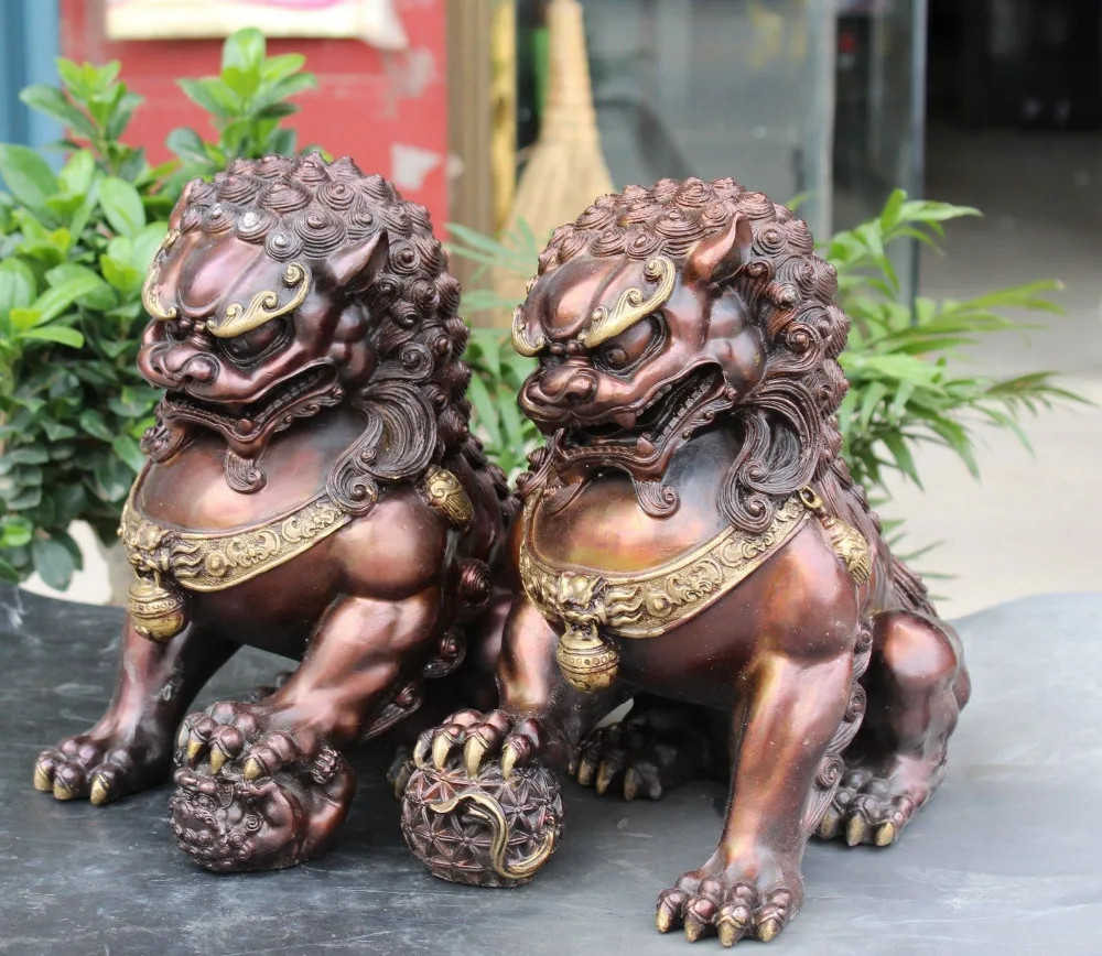 Пара лекарств старая 8 дюймов китайская латунная позолоченная Статуэтка